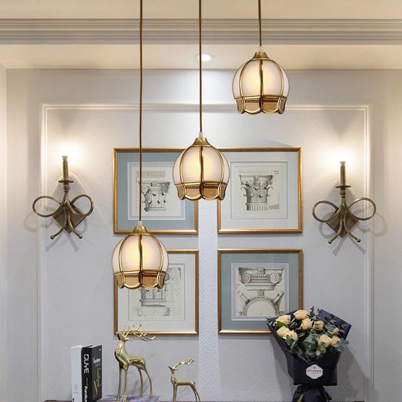 Gold 1 Head Pendant Lighting Retro Frosted Glass Bud Ceiling Suspension Lamp