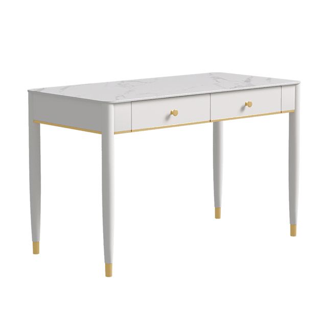 Contemporary Stone Writing Desk Parsons Base White Office Desk with Drawer