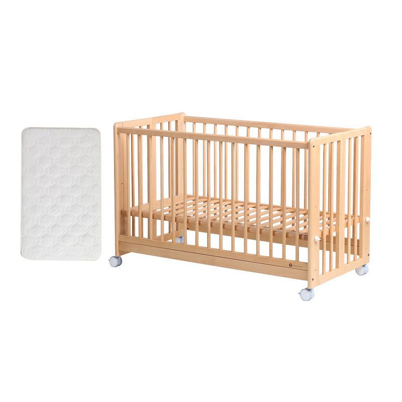 Wood Folding Baby Crib Modern Convertible Nursery Bed with Guardrail