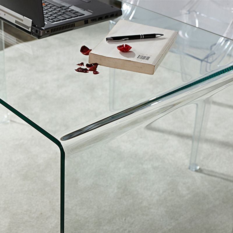 Modern Glass Office Desk Rectangular Sled Office Desk in Black and White