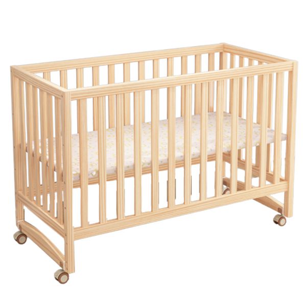 Modern Nursery Bed Solid Wood Standard Baby Crib with Casters