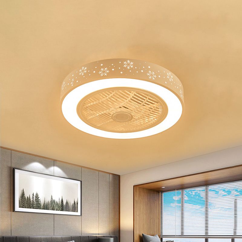 21.5" W LED Metal Semi Flush Light Fixture Modern White Rhombus/Snow Living Room Hanging Fan Lamp, 3 Blades