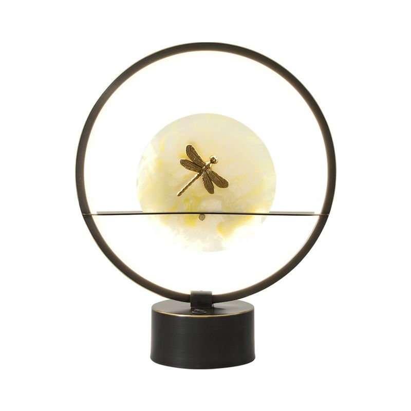 Black Round Desk Lampe Minimalismus LED Metal Night Light mit Libellendetail im Inneren