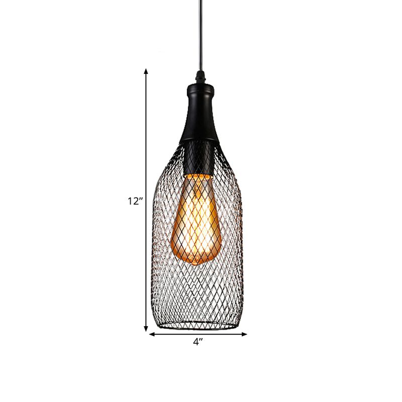 1 Light Bottle Mesh Hanging Lighting Industrial Style Black Finish Iron Pendulum Lamp