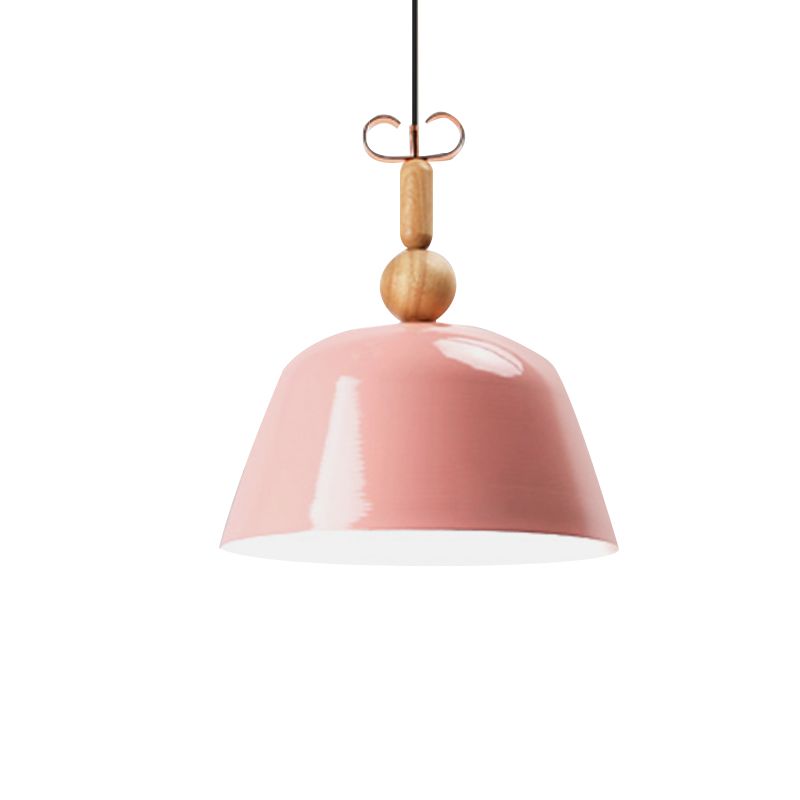 Nordic Bright-Colored Pendant Lamp Bell Shade Single Head Metallic Ceiling Lighting in Blue/Pink/Red/Yellow for Living Room