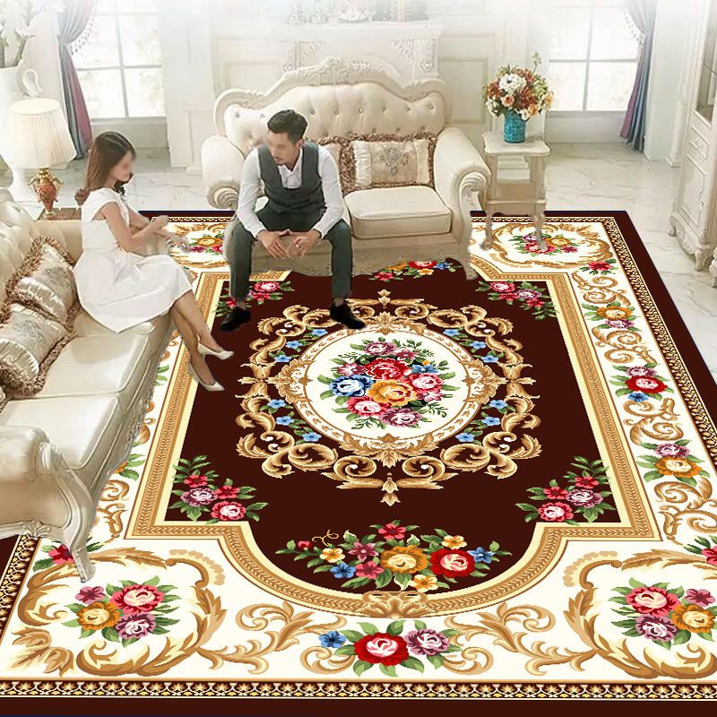 Vintage Washable Rug Classic Floral Design Rug Polyester Anti-Slip Carpet for Home Decor