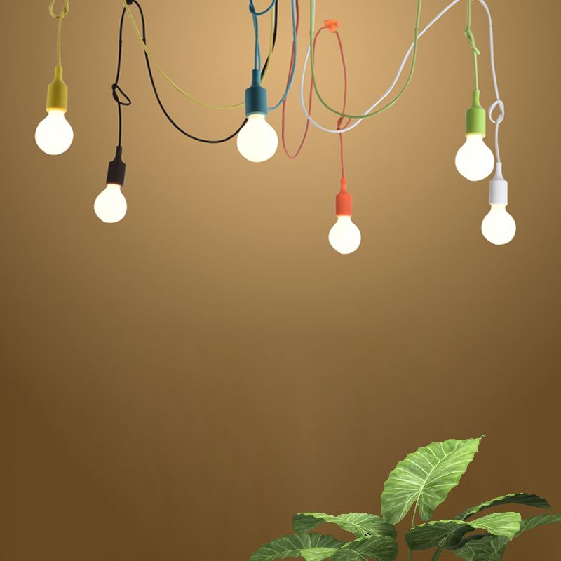 Multi Colored Swag Pendant Lighting Fixture Industrial Style Metal 6 Lights Restaurant Hanging Lamp in Black Finish