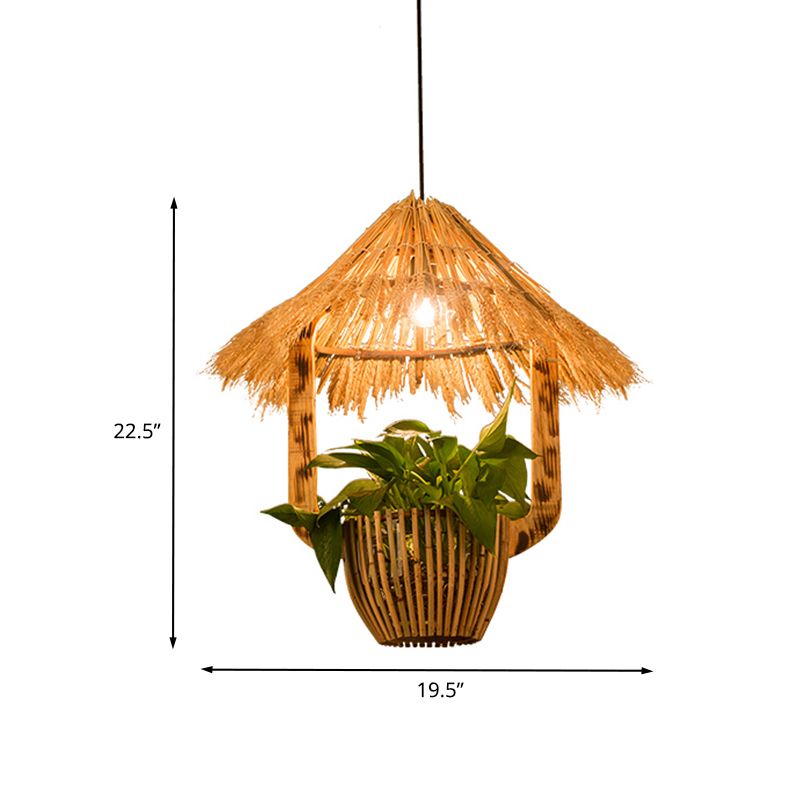 1 Kopf Rattan Anhänger Beleuchtung Industrial Braun Hut Plant Pot Restaurant Pendel Licht