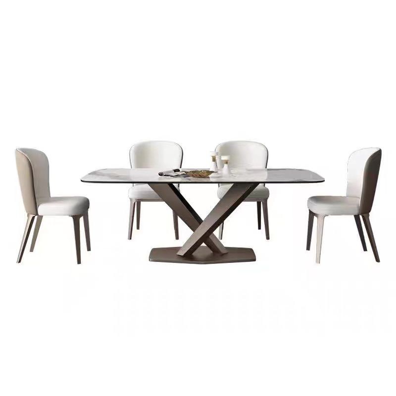 1/4/5/7 Pieces Luxury Dining Set Sintered Stone Dining Table with Leather Chairs