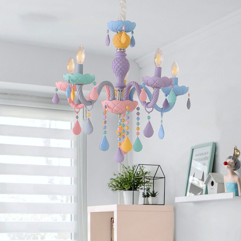 Colorful Stainless-Steel Pendant Light in Modern Creative Style Crystal Chandelier for Bedroom