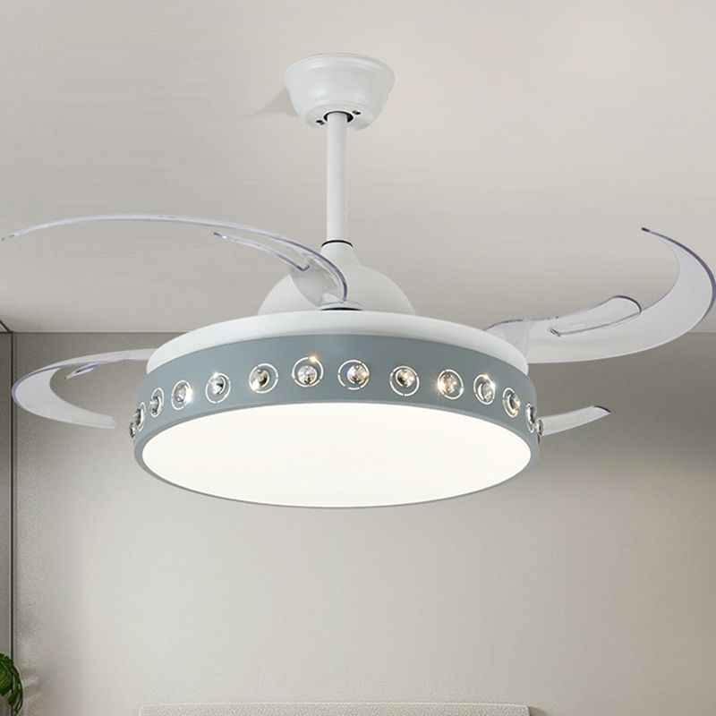 Crystal Beaded LED Semi Mount Light Nordic Style 8 Blade Blue and White Ceiling Mount Fan