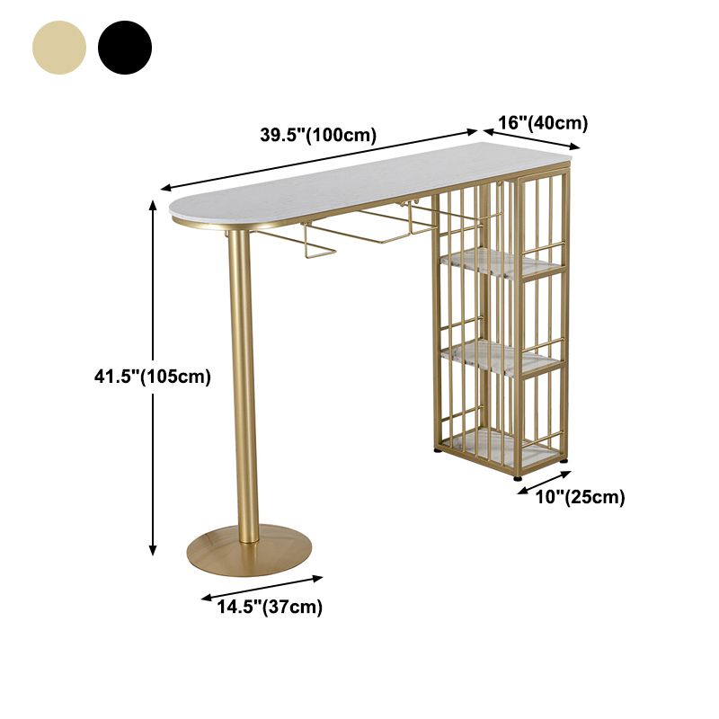 Glam Faux Marble Indoor Bar Table à manger Iron Double Table du bistrot piédestal avec étagère