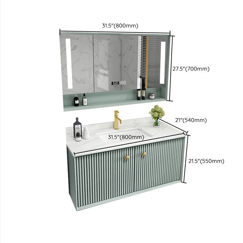 Wood Frame Vanity Glam Green Single Sink Mirror Wall-Mounted Bath Vanity with Drawers