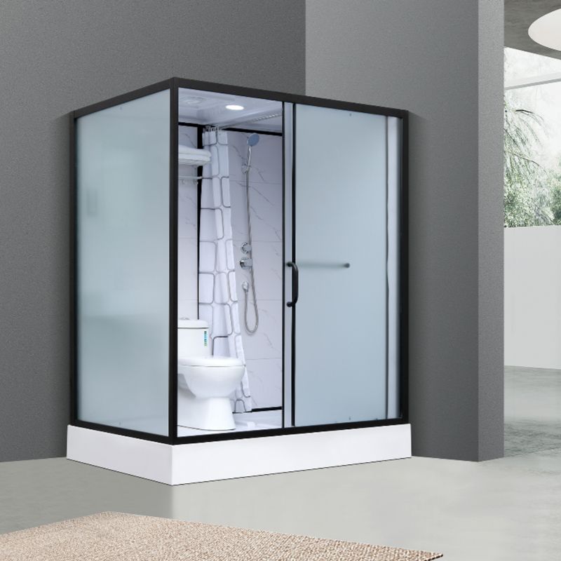 Single Sliding Shower Stall Rectangle Shower Stall with Rain Shower and Light