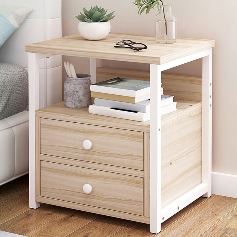 Contemporary Bed Nightstand Open Storage Night Table with Drawer