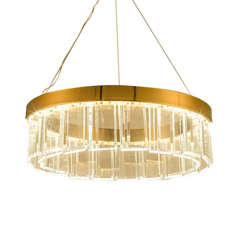 Crystal Panel Round Chandelier Lighting Postmodern Brass LED Suspension Light Fixture