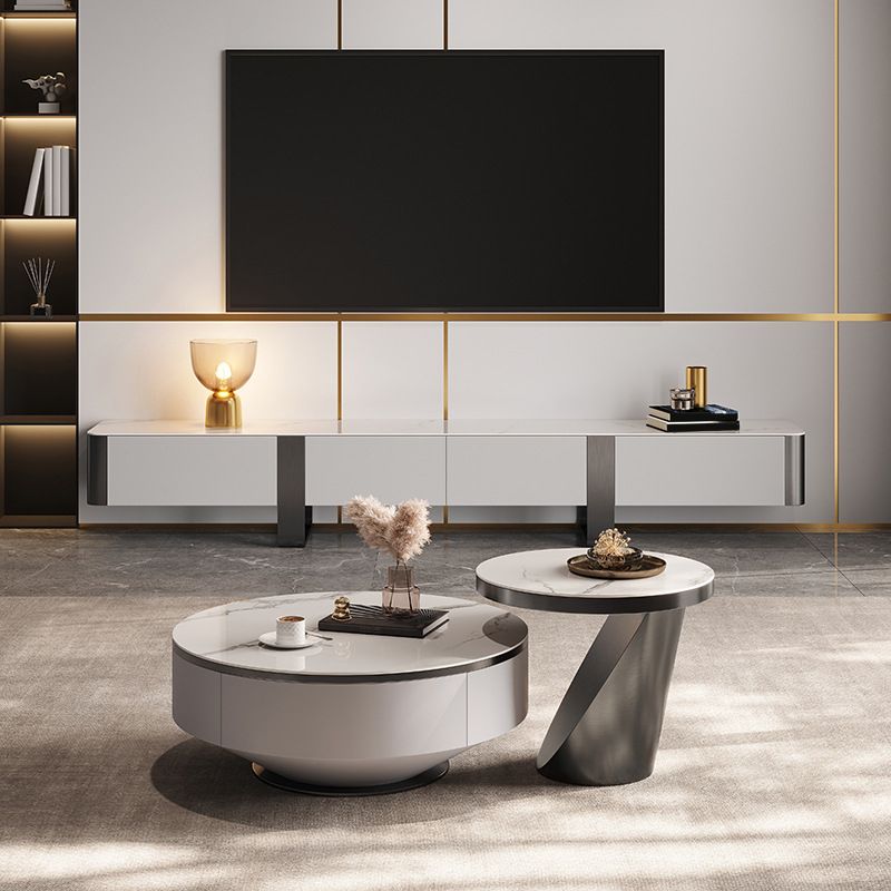 Glam Media Console Stone TV Stand with Drawers for Living Room