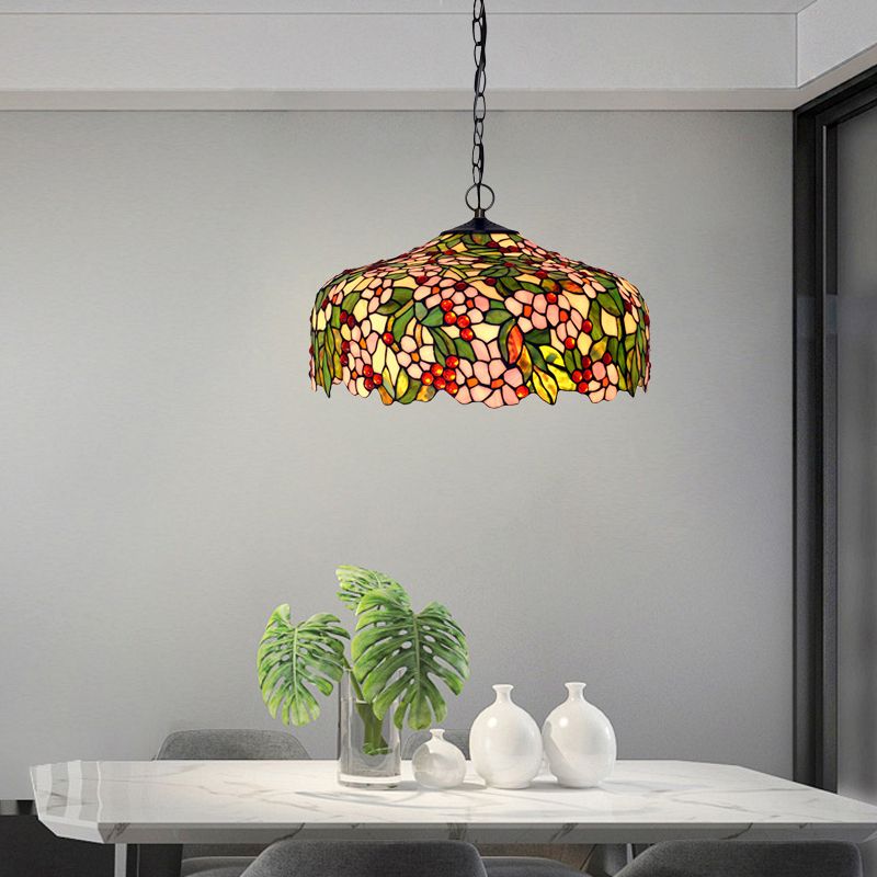 Blossom suspendu au lustre 3 lumières rose / vert Victorian Plafond Pendant Light pour salle à manger