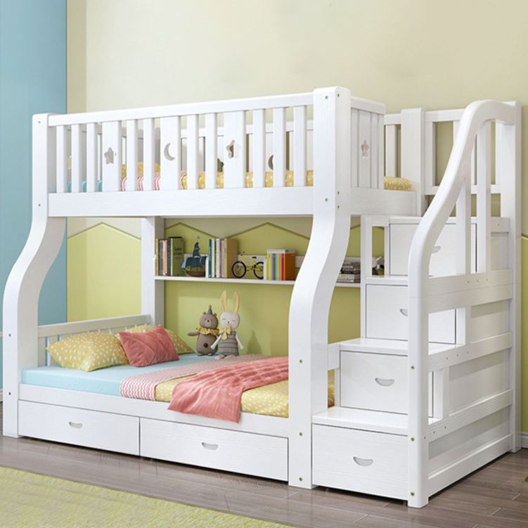 Solid Wood Bunk Bed Tall Clearance Scandinavian Kids Bed with Drawers