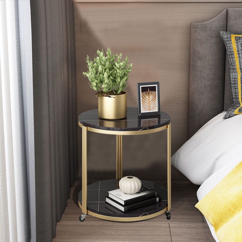 Glam Stone Night Table 21.65" Tall Bedside Cabinet with 2 Shelves