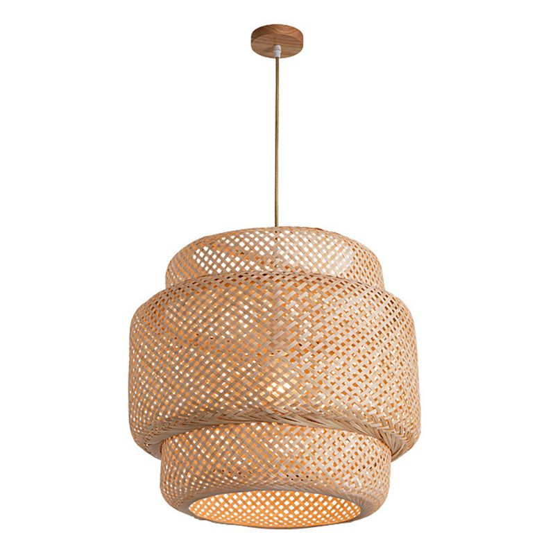 Lantern Bamboo Rattan Shape Pendant Hanging Lamp Asia Style 1 Light Hanging Ceiling Light  for Living Room