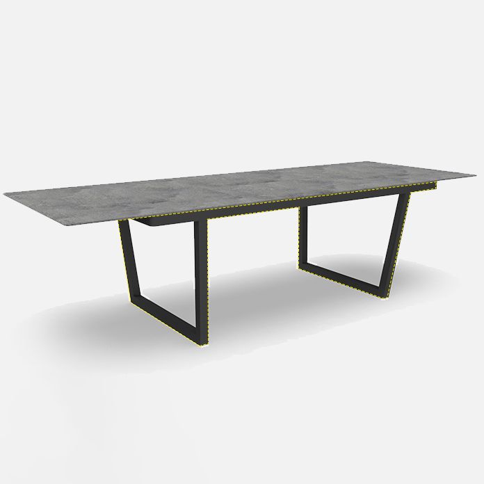 Modern Rectangle Patio Table  Outdoor Stone Top and Steel Frame Dining Table