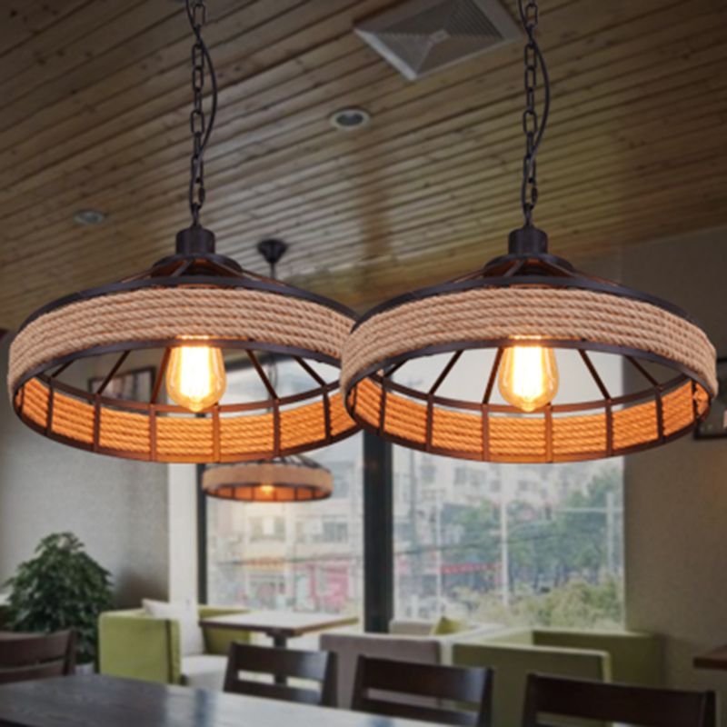 Jurte Hanfseil Hängende Lampe Vintage Single-Bulb Restaurant Beleuchtung Anhänger in Schwarz