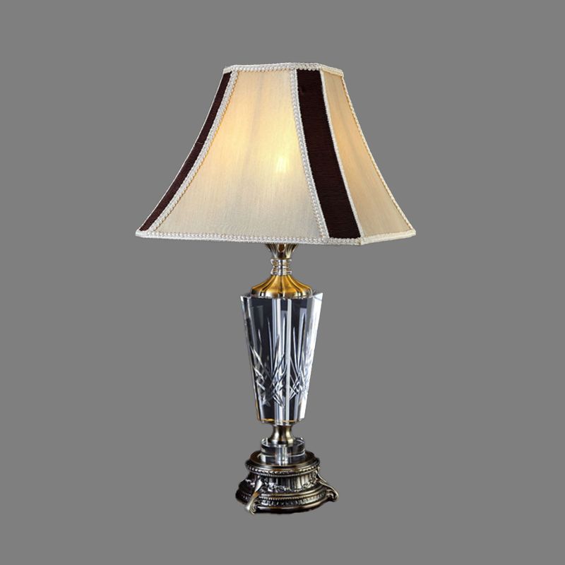 Fabric Bell Table Lamp Modern 1 Head Beige Desk Light with Sculpted Bronze Metallic Base