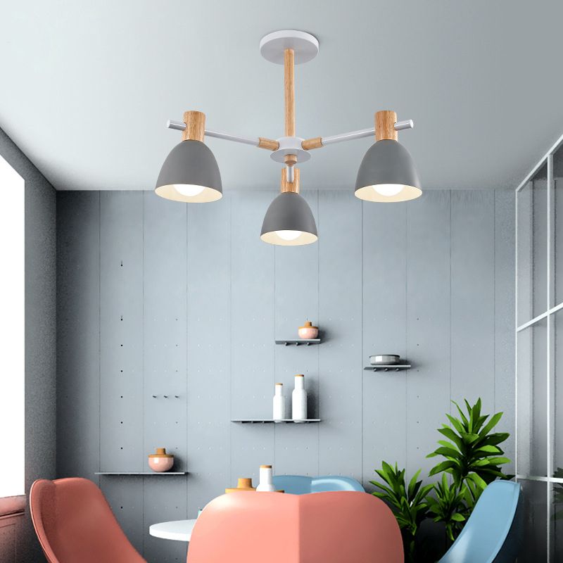 Bell -vormige woonkamer kroonluchter metalen macaron -stijl plafond hang licht met houten accenten