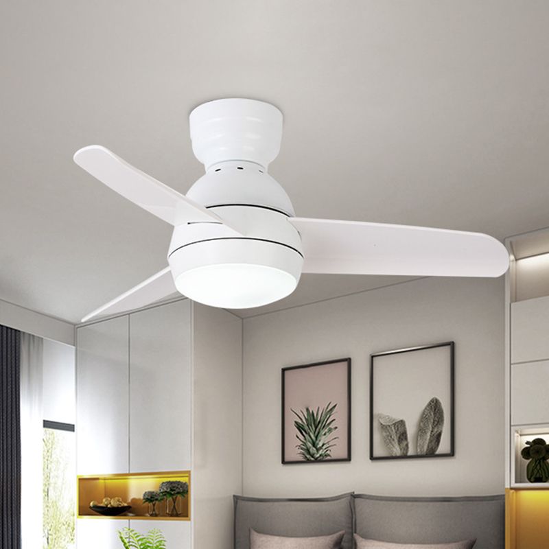 33.5" W LED Ceiling Fan Light Kids Dome Metal Semi Flushmount in Pink/Green/White with 3 White Plastic Blades, Wall/Remote Control