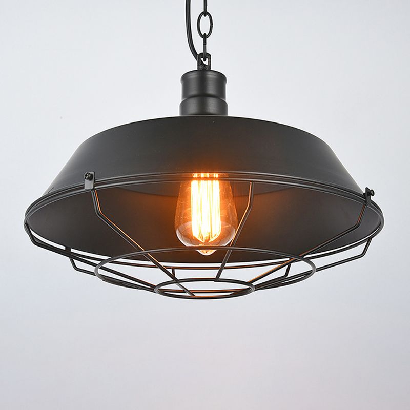 1 Light Caged Hanging Light Retro Industrial Style Metal Pendant for Restaurant