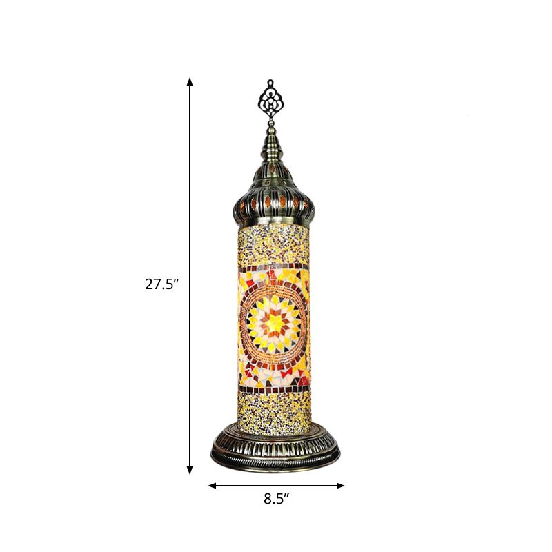 Cylinder Bedroom Table Lamp Traditional Stained Glass Yellow/Blue/Green LED Night Light