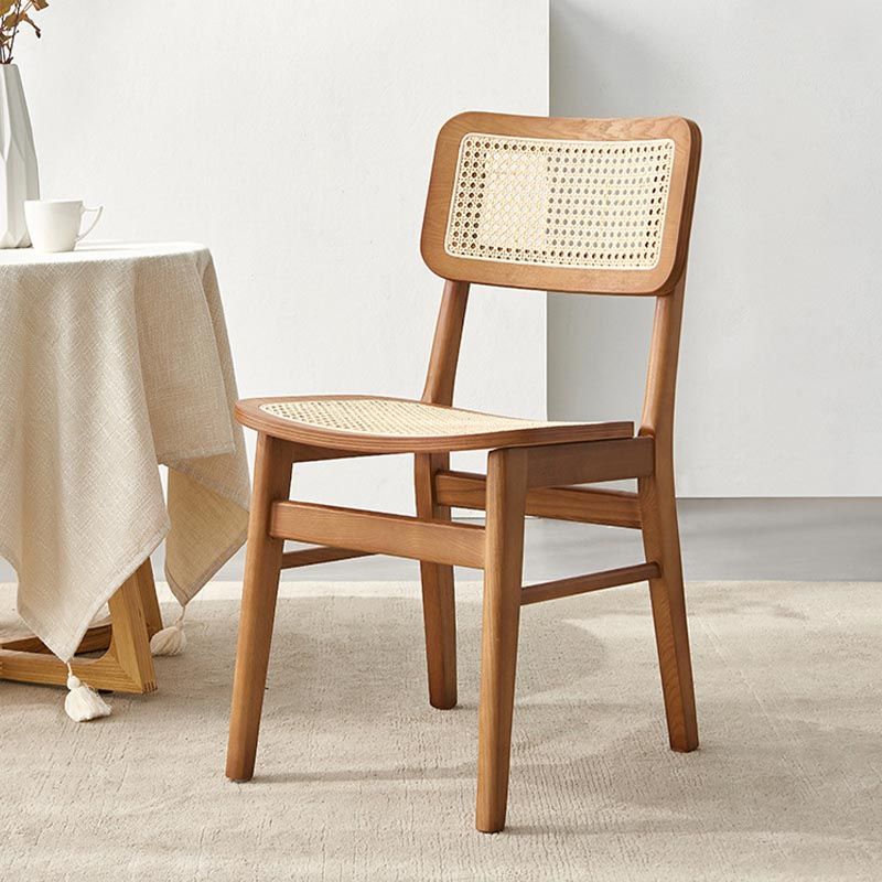 Solid Wood Side Chair Traditional Rattan Dining Chair with Wood Base