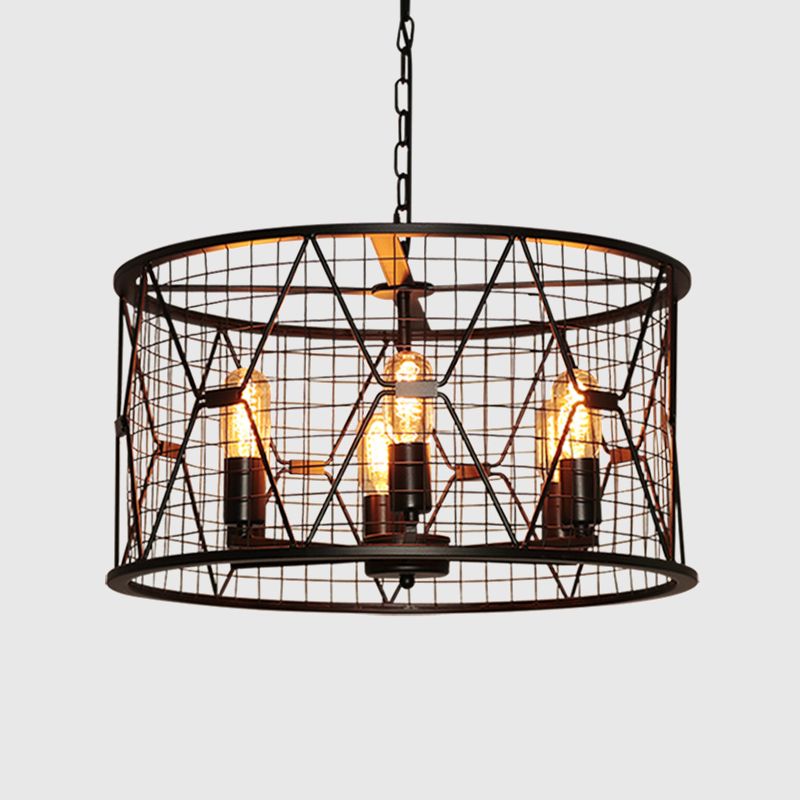 Araña de tambor de trellis Light Vintage Metal Industrial Metal Chandelier