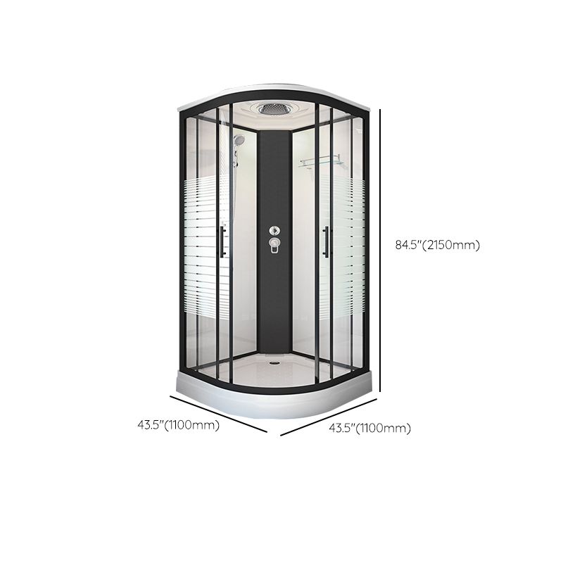 Striped Tempered Glass Shower Stall Black Double Sliding Door Shower Room