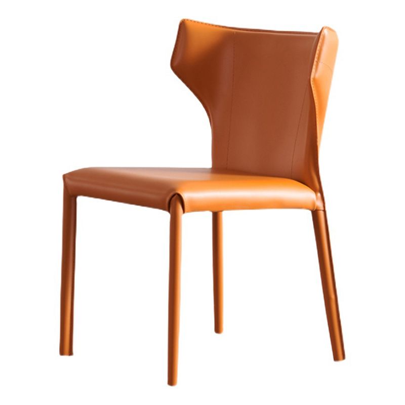 Modern Wingback Side Chair Leather Armless Dining Chair with Metal Legs