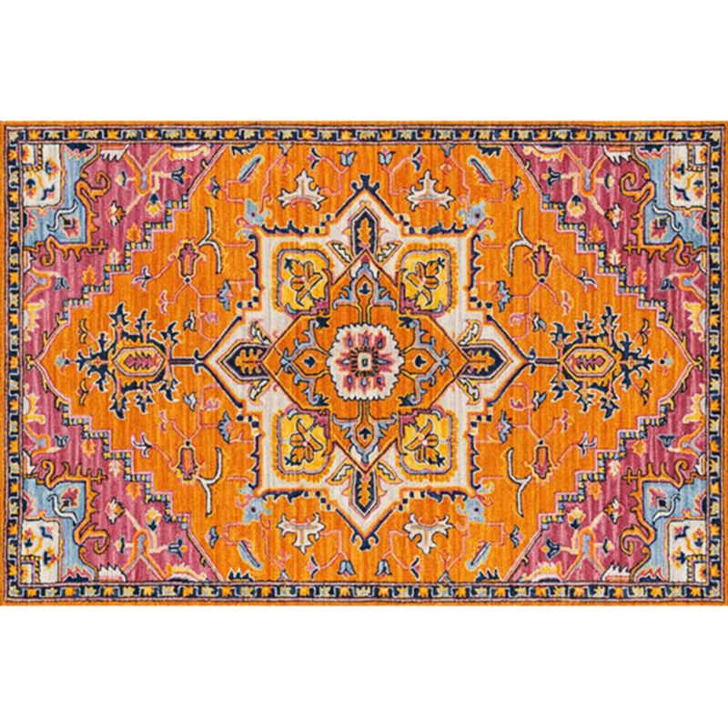Bohemian Americanan Print Rug Red Polyester Area Rug Easy Care Rug for Living Room