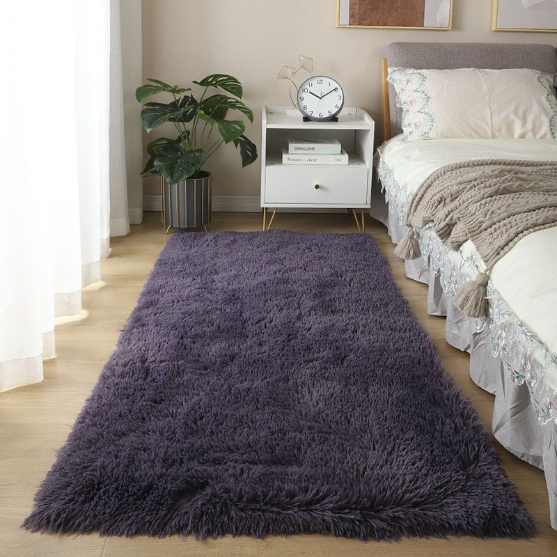 Contemporary Solid Shag Rug Polyester Carpet Non-Slip Backing Indoor Carpet for Adult's Bedroom