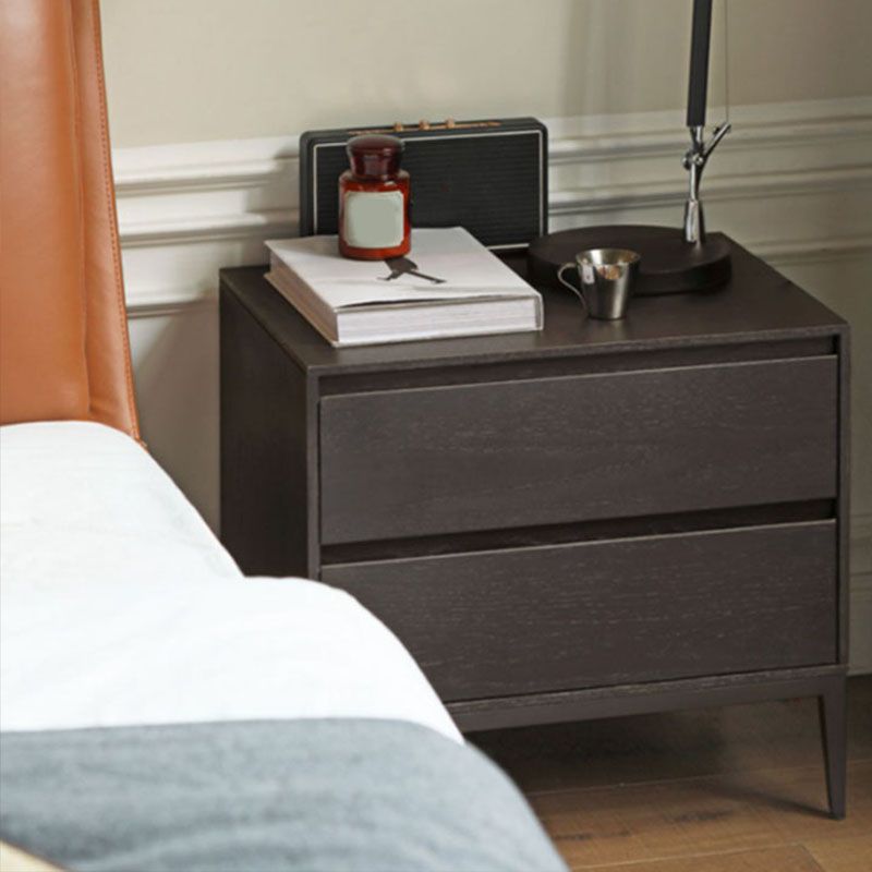Mid Century Modern Wooden Nightstand with 2 Drawers for Bedroom