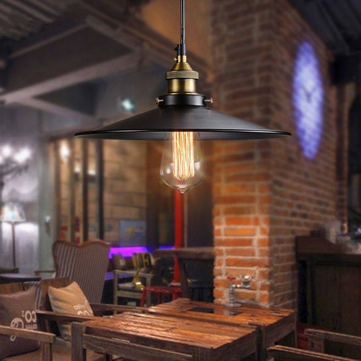 Black 1 Light Pendant Light Industrial Retro Tapered Shade Metal Hanging Lamp  for Dining Room