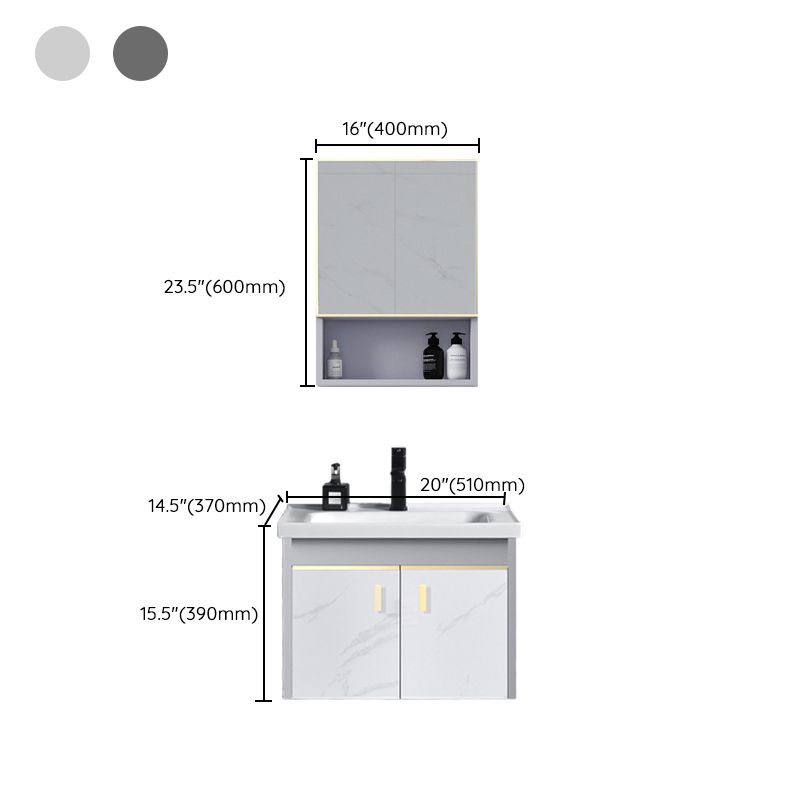 Metal Frame Bathroom Vanity White Single Sink Wall-Mounted 2 Doors Vanity with Mirror