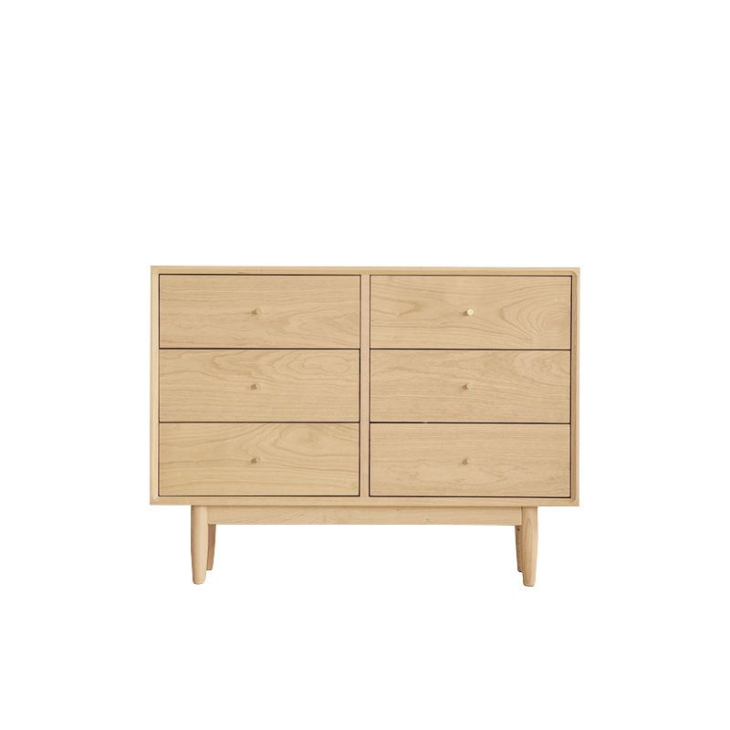 Natural Wooden Kids Furniture Horizontal 6 Drawers Baby Dresser