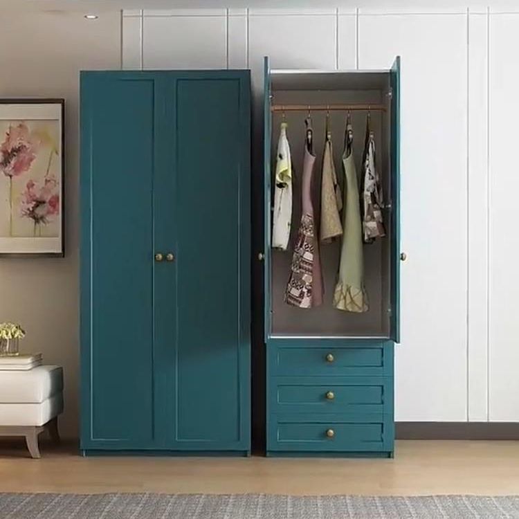 Modern Blue Bedroom Armoire Manufactured Wood Wardrobe Armoire