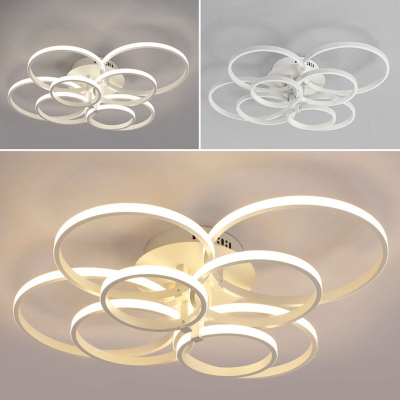 White Loop Shaped Semi Flush Light Minimalism LED Aluminum Ceiling Light for Bedroom