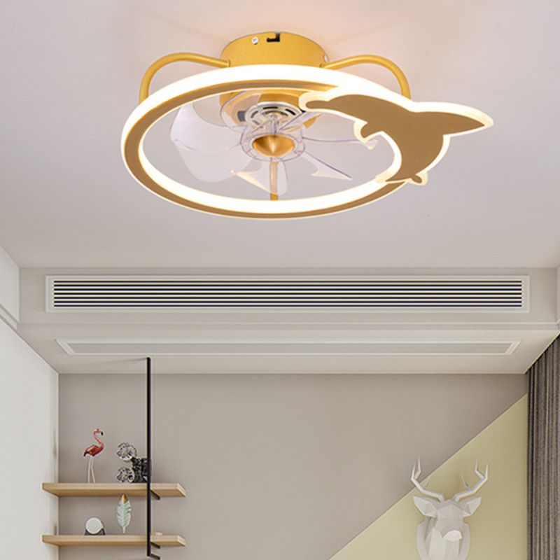 Unique Shape Metal Ceiling Fan Kids Style 2 Lights Ceiling Fan Lamp