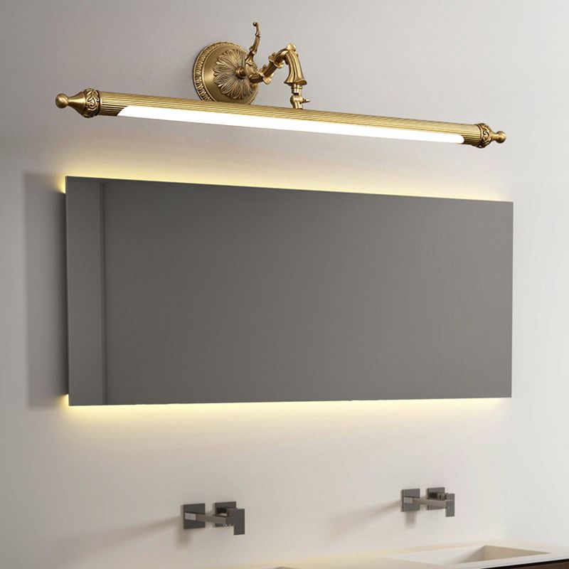 28 "" Miroir à LED traditionnel de large Light Light Antique en laiton à longue pointe de mur pour salle de bain