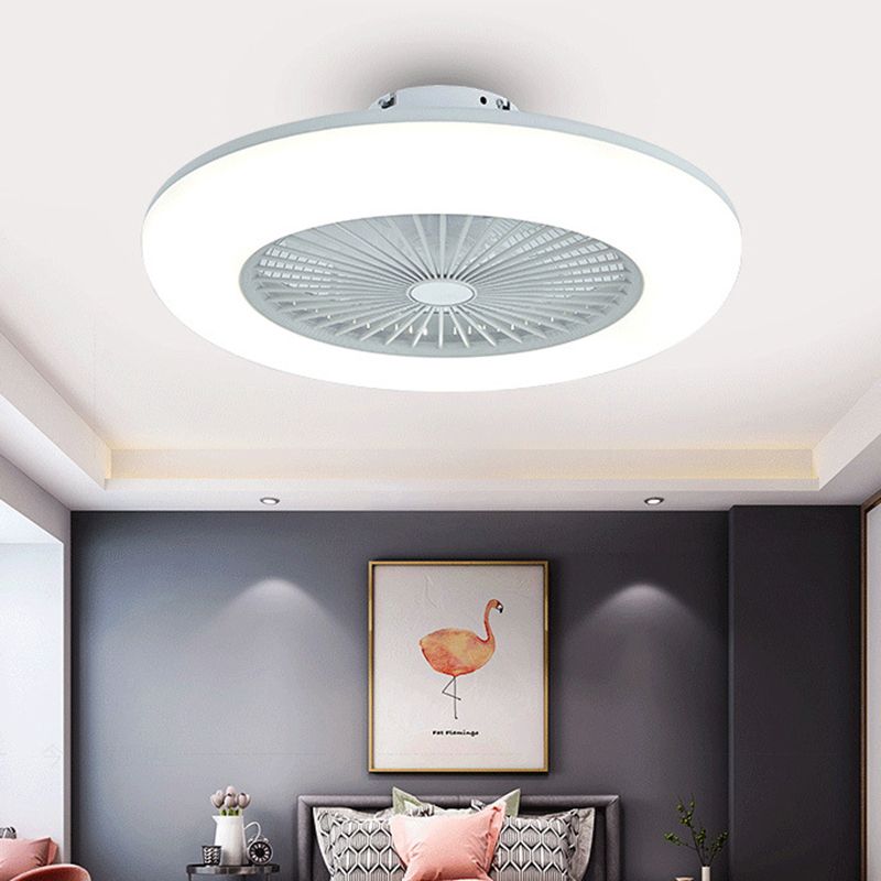 Bedroom LED Ceiling Fan Lamp Macaron Style Semi Flush Light with Circular Acrylic Shade