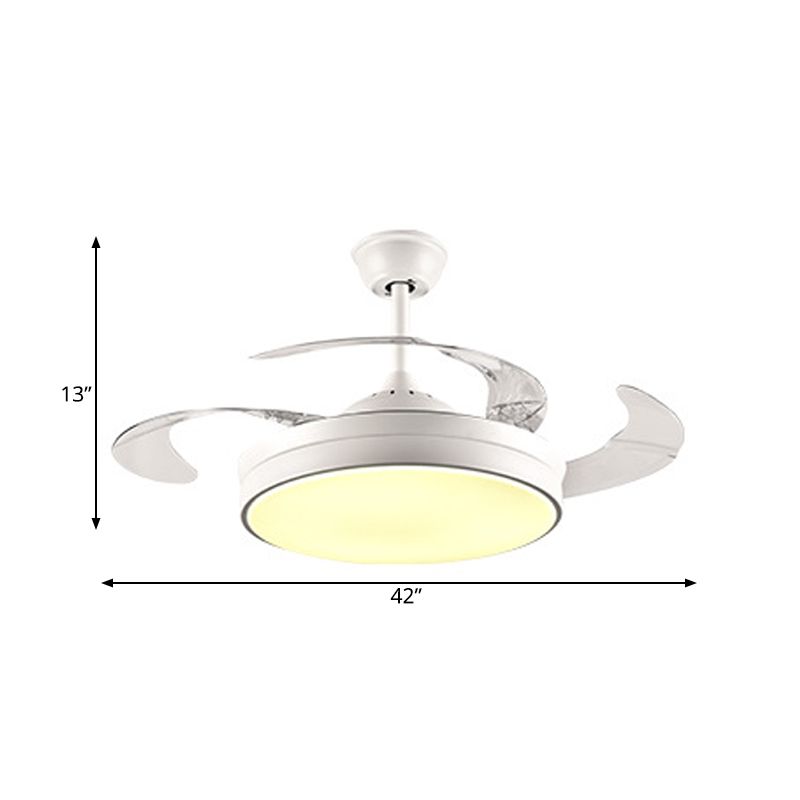 LED Acryl plafondventilator verlichting eigentijdse witte ring eetkamer semi -spoelmontage lamp met 8 messen, 36 "/42" breed