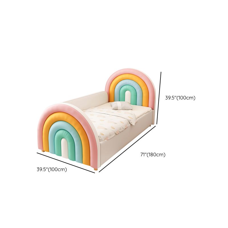 Upholstered Rainbow Kids Bed Modern Genuine Leather Twin Bed with Mattress