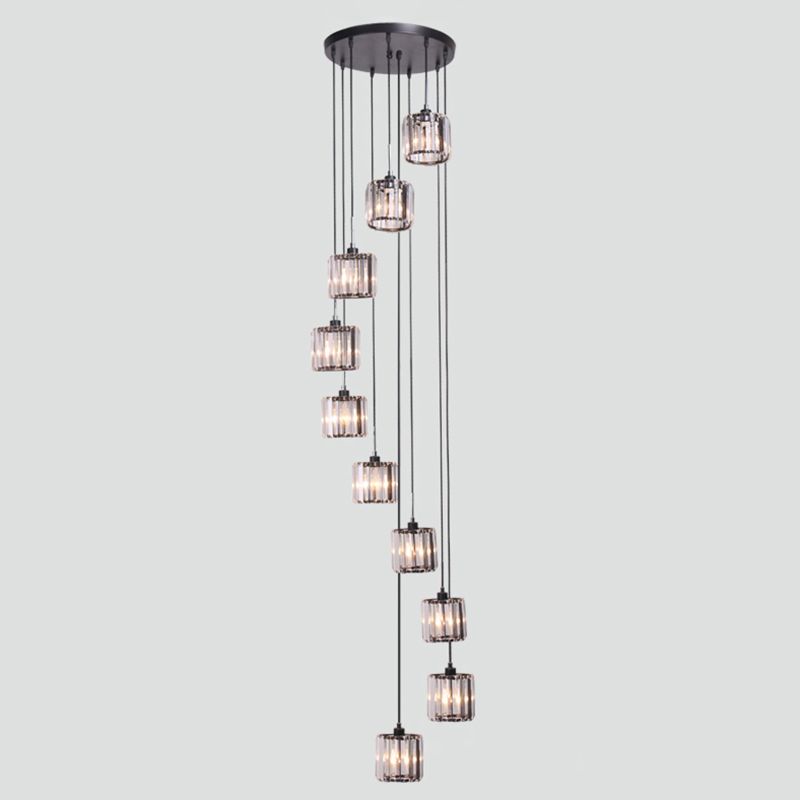 Geometrical Shade Staircase Suspension Light Glass Contemporary Multi Light Pendant